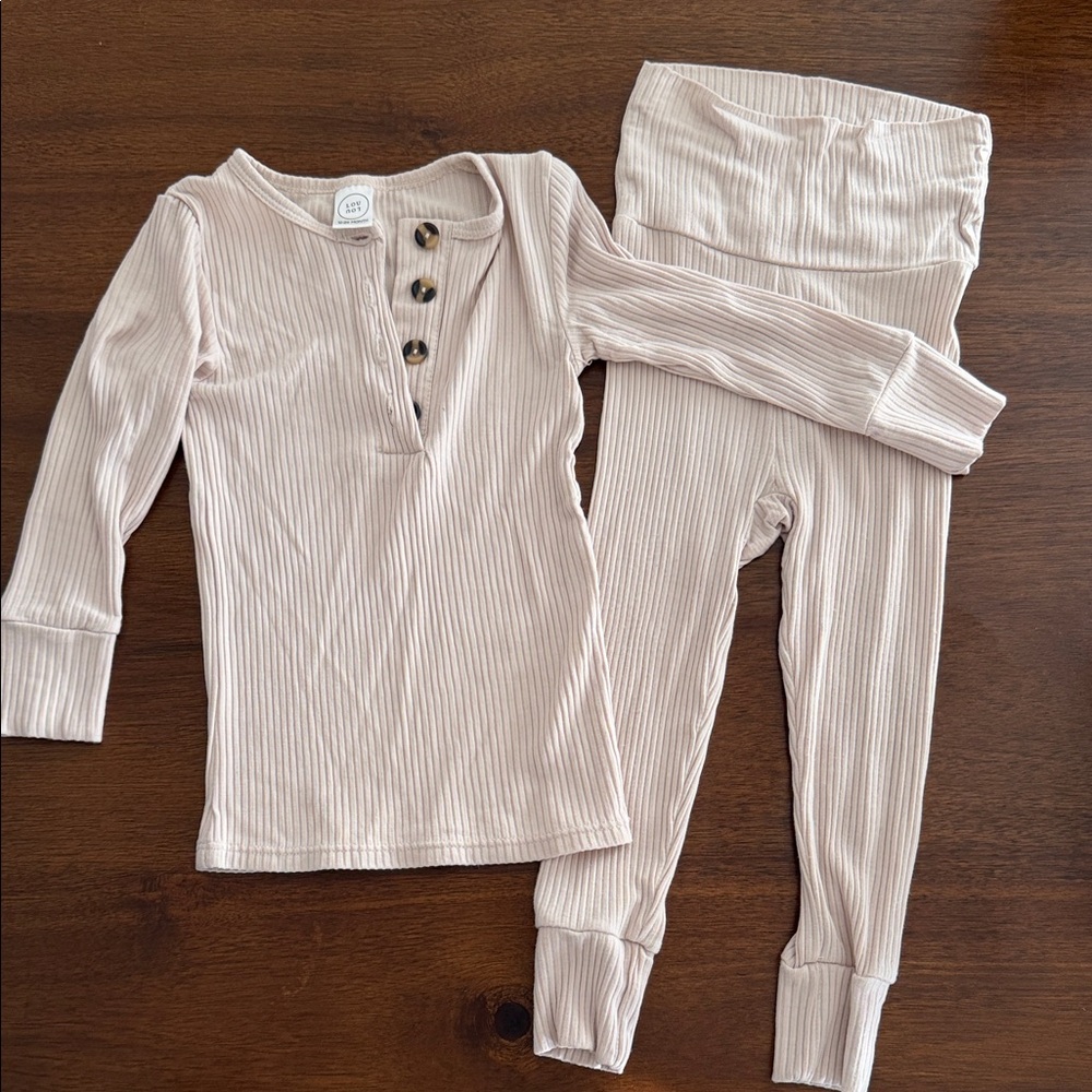 111 Lou Lou & Company Kids Ribbed Matching Set in Light Cream